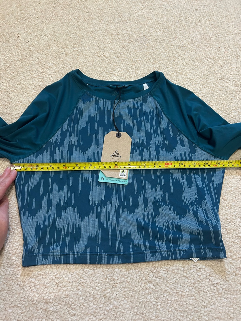 prAna Edge Wave Cropped Sun Top Teal Women's Active Medium UPF 50+ Beach Pool - Picture 11 of 12